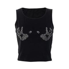 Round neck sleeveless beaded crop top