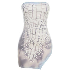 Contrast print slit low cut irregular tube mini dress