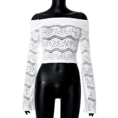 Textured solid long sleeve off shoulder backless crop top