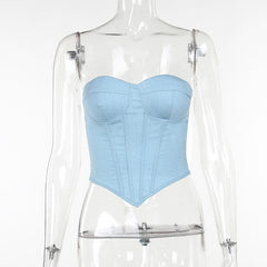 Corset solid sweetheart neck lace up backless tube top