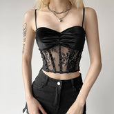 Ruched mesh corset solid velvet cami crop top - Final Sale