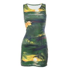 Sleeveless round neck abstract contrast mini dress - Final Sale