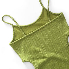 Hollow out textured solid backless cami midi dress