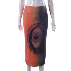 Contrast abstract print midi skirt