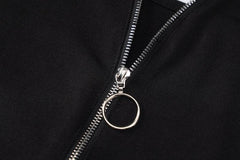 Sleeveless solid halter zip-up slit v neck mini dress