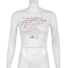 Cake pattern contrast short sleeve crewneck crop top - Final Sale