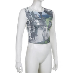 Contrast print long sleeve crewneck crop top - Final Sale