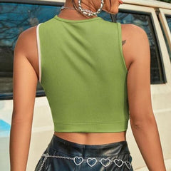 Contrast hollow out ribbed sleeveless crop top