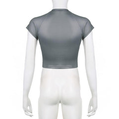 Contrast print short sleeve crewneck crop top