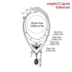 Heart pendant chain 5 pcs necklace