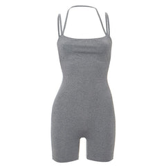 Halter solid sleeveless backless square neck romper