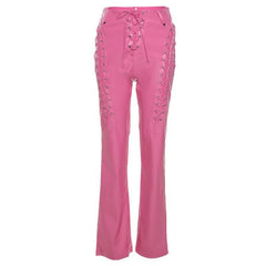 High waisted hollow out lace up pant