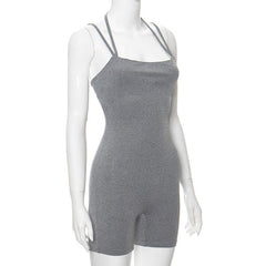 Halter solid sleeveless backless square neck romper