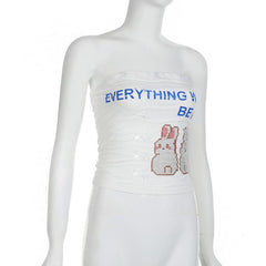 Textured rabbit pattern contrast bowknot tube top