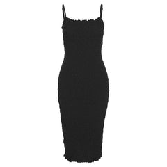 Smocked ruffle backless solid cami dress