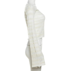Knitted long sleeve slit v neck see through crop top