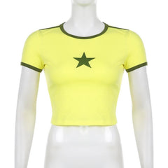 Patchwork short sleeve star pattern contrast top