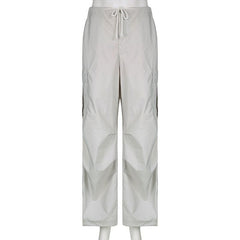 Solid drawstring cargo pocket zip-up wide leg
