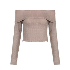 Textured off shoulder long sleeve solid top
