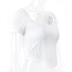 Textured solid short sleeve u neck crop top