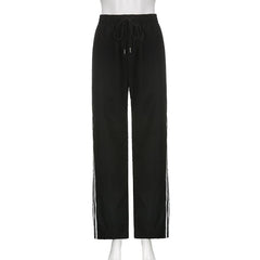 Contrast striped ruched self tie sports pants