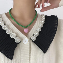 Heart pendant beaded multicolor necklace