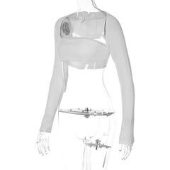 Long sleeve solid hollow out low cut crop top