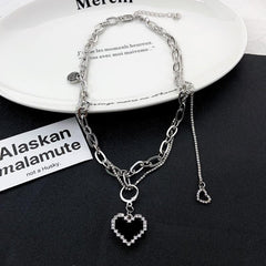 Heart pendant layered irregular necklace