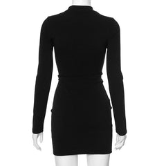 Heart hollow out long sleeve solid high neck mini dress