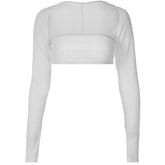Long sleeve solid hollow out low cut crop top