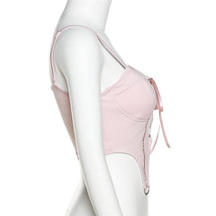 Lace up metal ring padded crop top