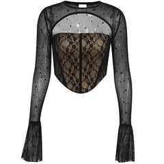 Flared sleeve lace beaded shrug corset 2 piece top