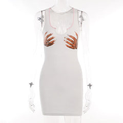 Palm pattern contrast sleeveless notch neck mini dress