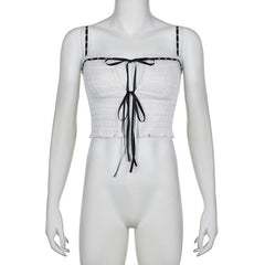 Textured contrast ruched self tie sleeveless crop top - Final Sale