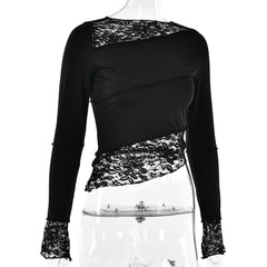 Lace patchwork irregular stitch long sleeve top