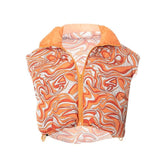 Cap sleeve contrast drawstring turnover collar zip-up coat