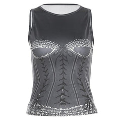 Contrast print sleeveless round neck top