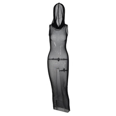 PRE ORDER - Sheer mesh see through hoodie sleeveless maxi dress