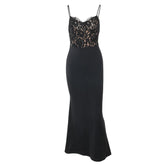 Lace patchwork v neck backless cami maxi dress