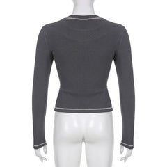 Stitch contrast long sleeve crewneck top