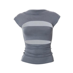 Cap sleeve solid crewneck hollow out top