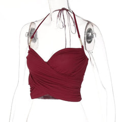 V neck cross front solid crop top