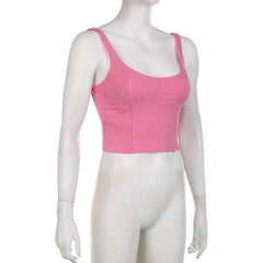 Ribbed solid sleeveless u neck backless crop top - Final Sale