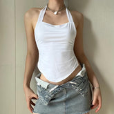 Halter backless solid self tie top