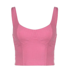 Ribbed solid sleeveless u neck backless crop top - Final Sale