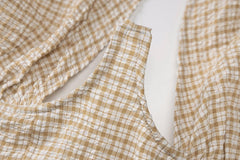 Sleeveless backless halter hollow out plaid top