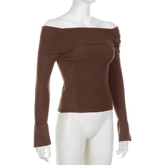 Buckle off shoulder solid long sleeve top
