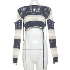 Long sleeve hollow out crochet ruffle contrast mini skirt set - Final Sale