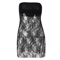 Lace see through solid slit backless tube dress - Final Sale