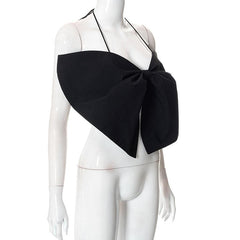 Bowknot spaghetti strap halter self tie backless crop top